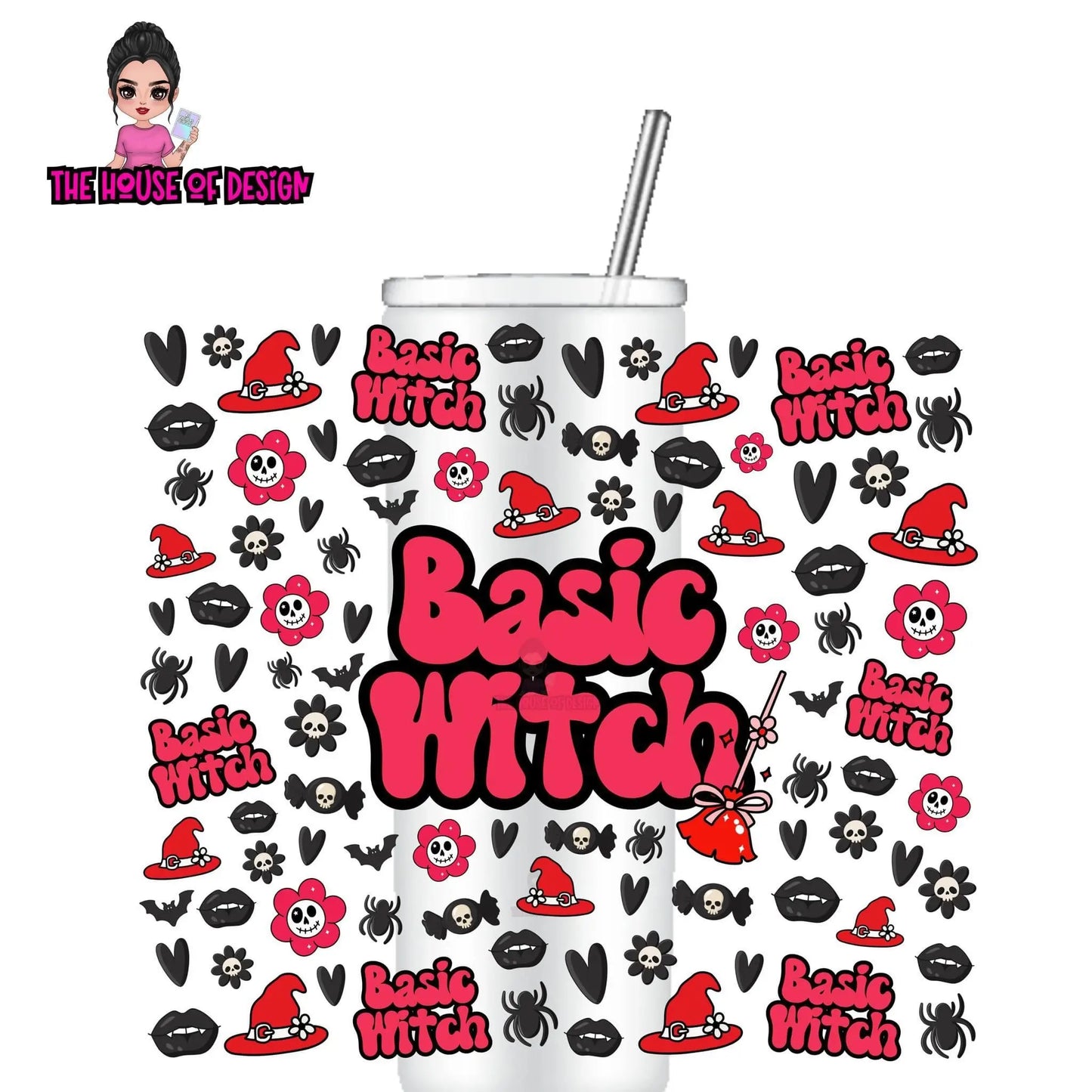 20oz Tumbler Wrap Design - basic witch RED The House Of Design