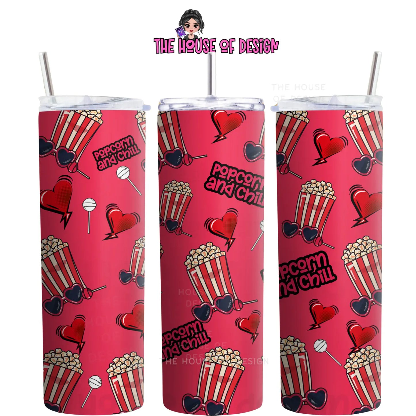 20oz Tumbler Wrap Design - popcorn and chill The House Of Design