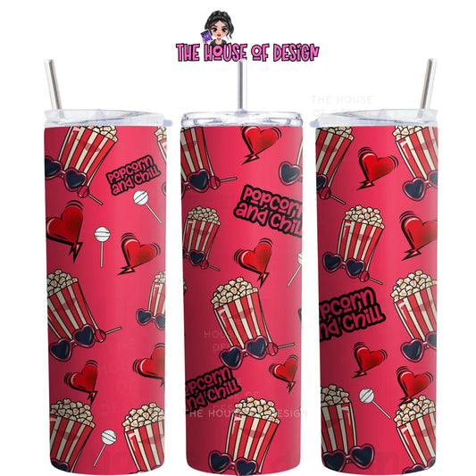 20oz Tumbler Wrap Design - popcorn and chill The House Of Design