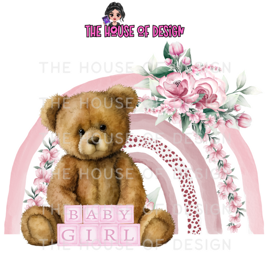 New Baby Girl Teddy Bear Sublimation Design