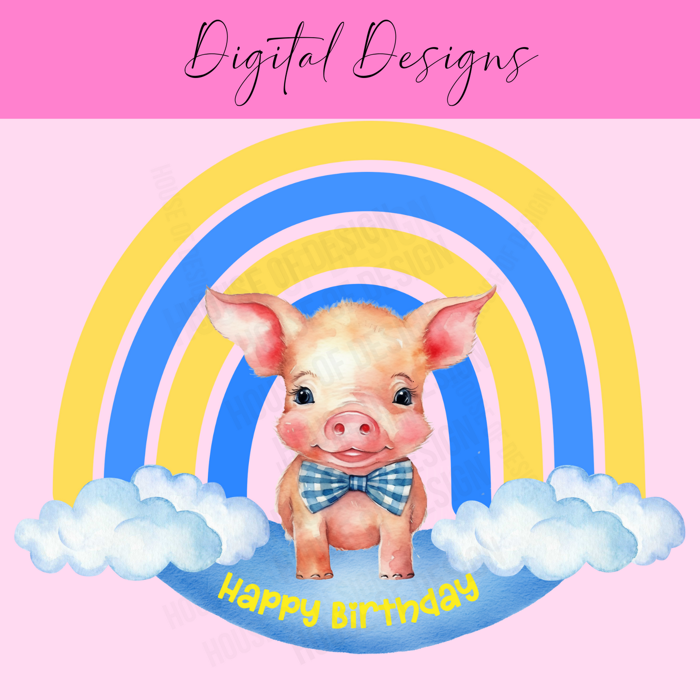 Blue Piggy Birthday PNG 