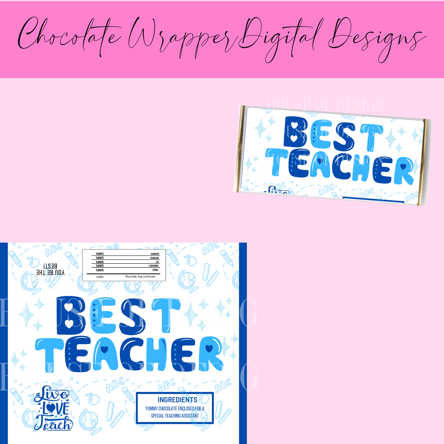 Blue best teacher chocolate wrapper 