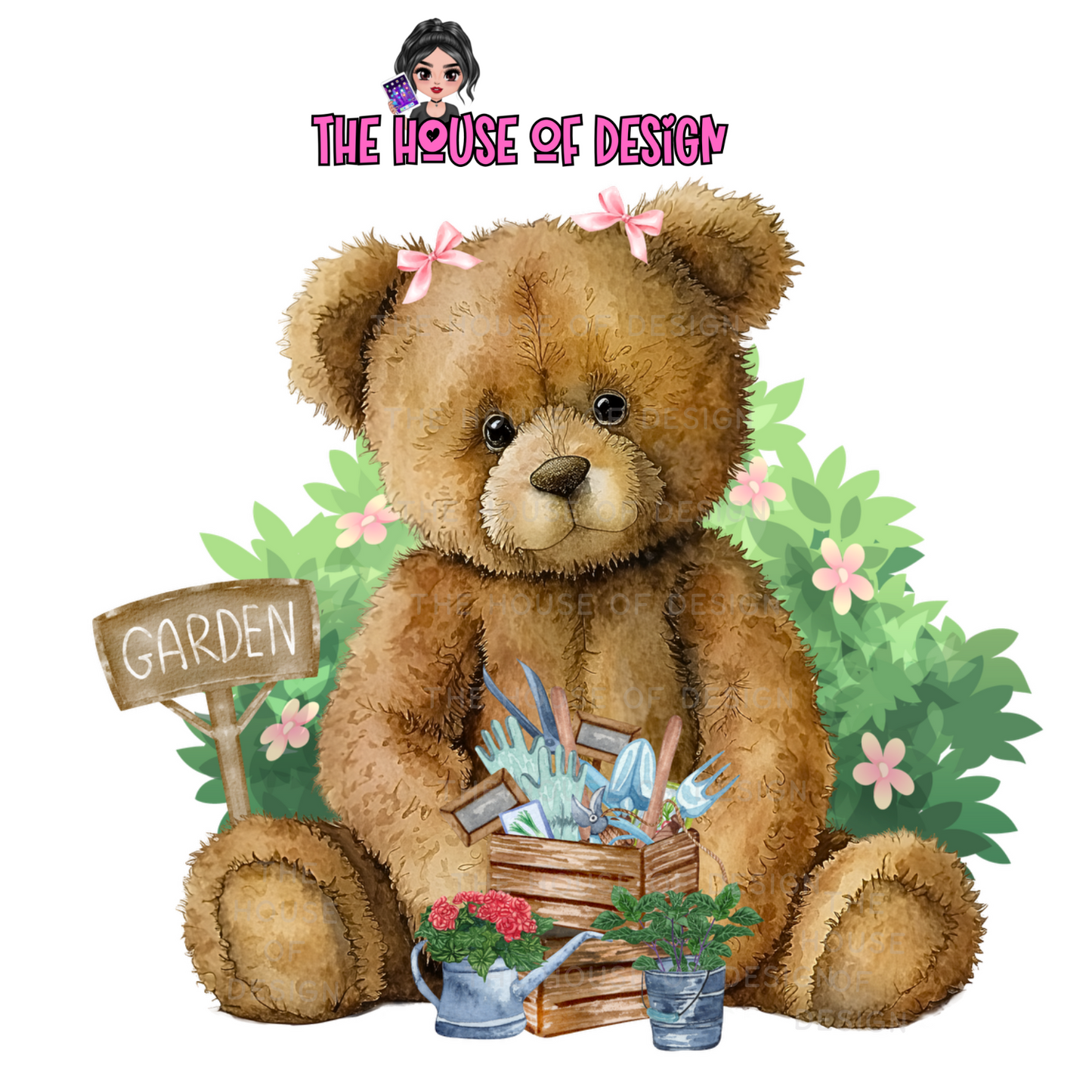 Teddy Bear In The Garden Sublimation Design