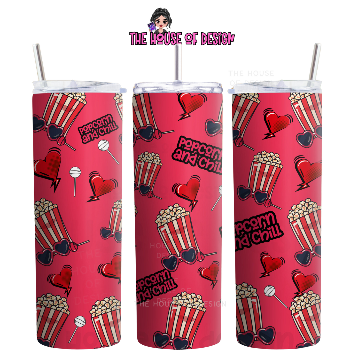 20oz Tumbler Wrap Design - popcorn and chill