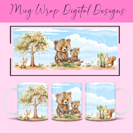 Cute Bear Mug Wrap Design 