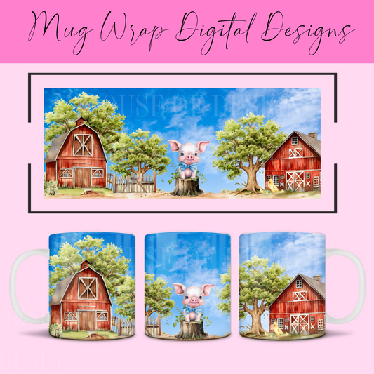 Cute Pig On The Farm Mug Wrap Design 