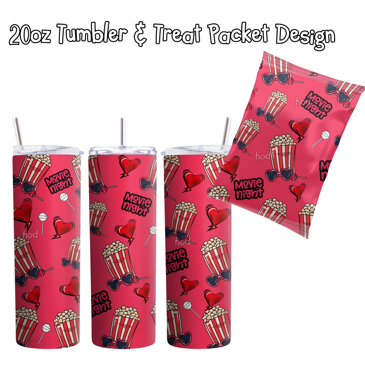 20oz Tumbler Wrap Designs - Movie Night PopCorn Packet & Tumbler