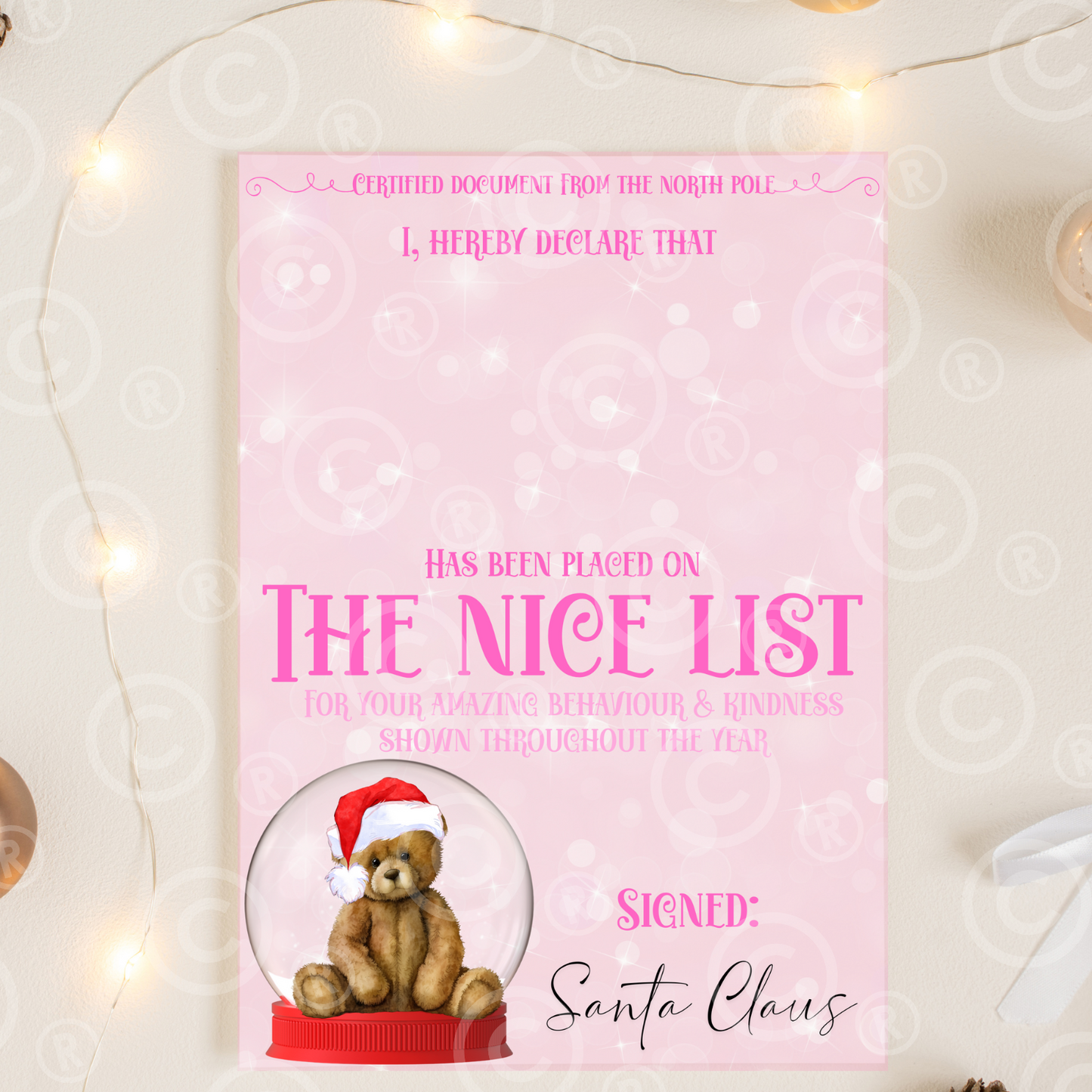 LIMITED - cute pink nice list letter