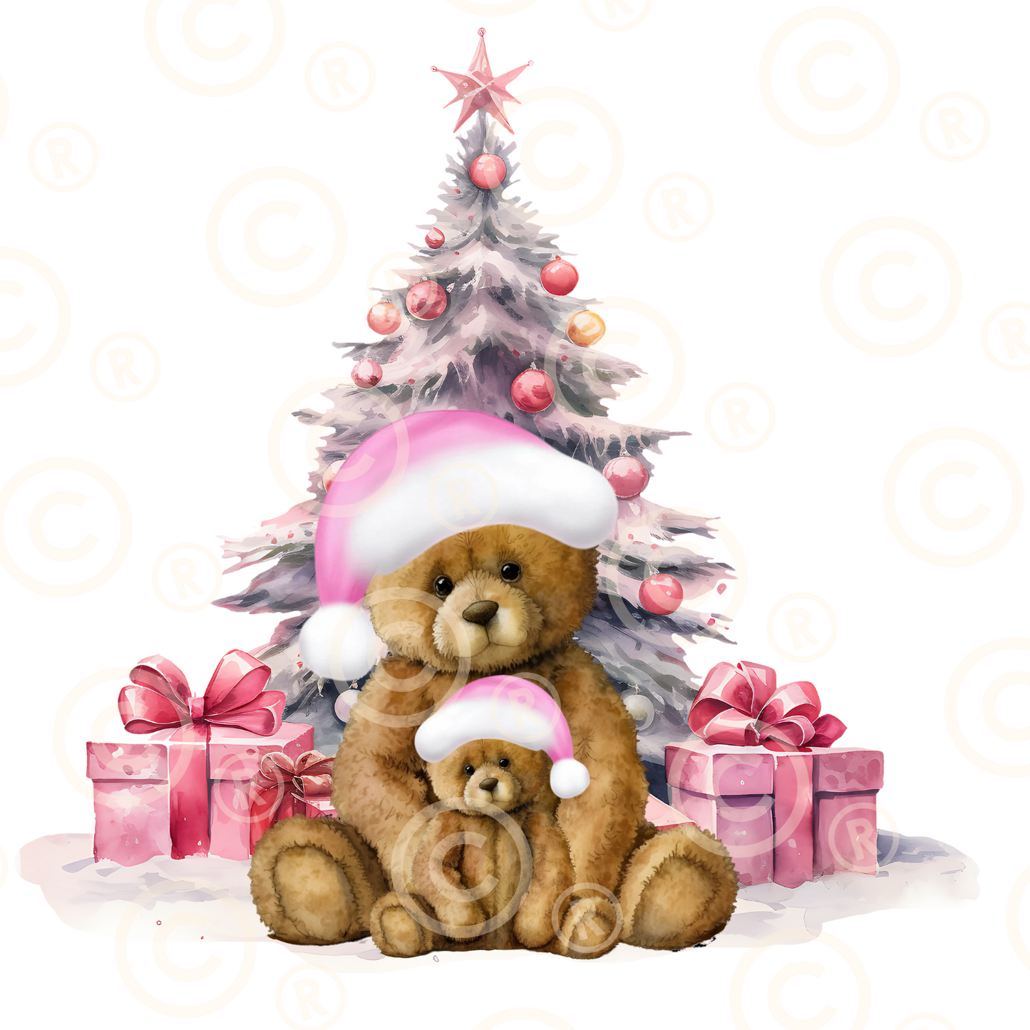 Pink Christmas Bear Sublimation Design