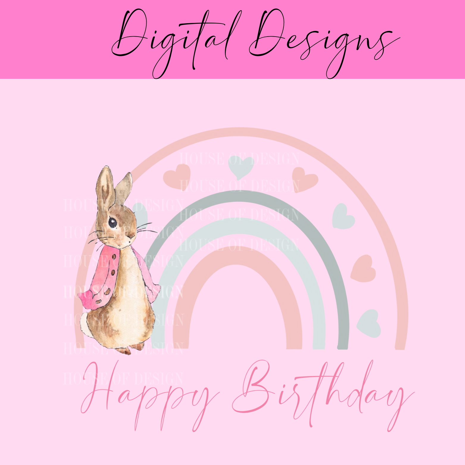 Pink Bunny Birthday Design 