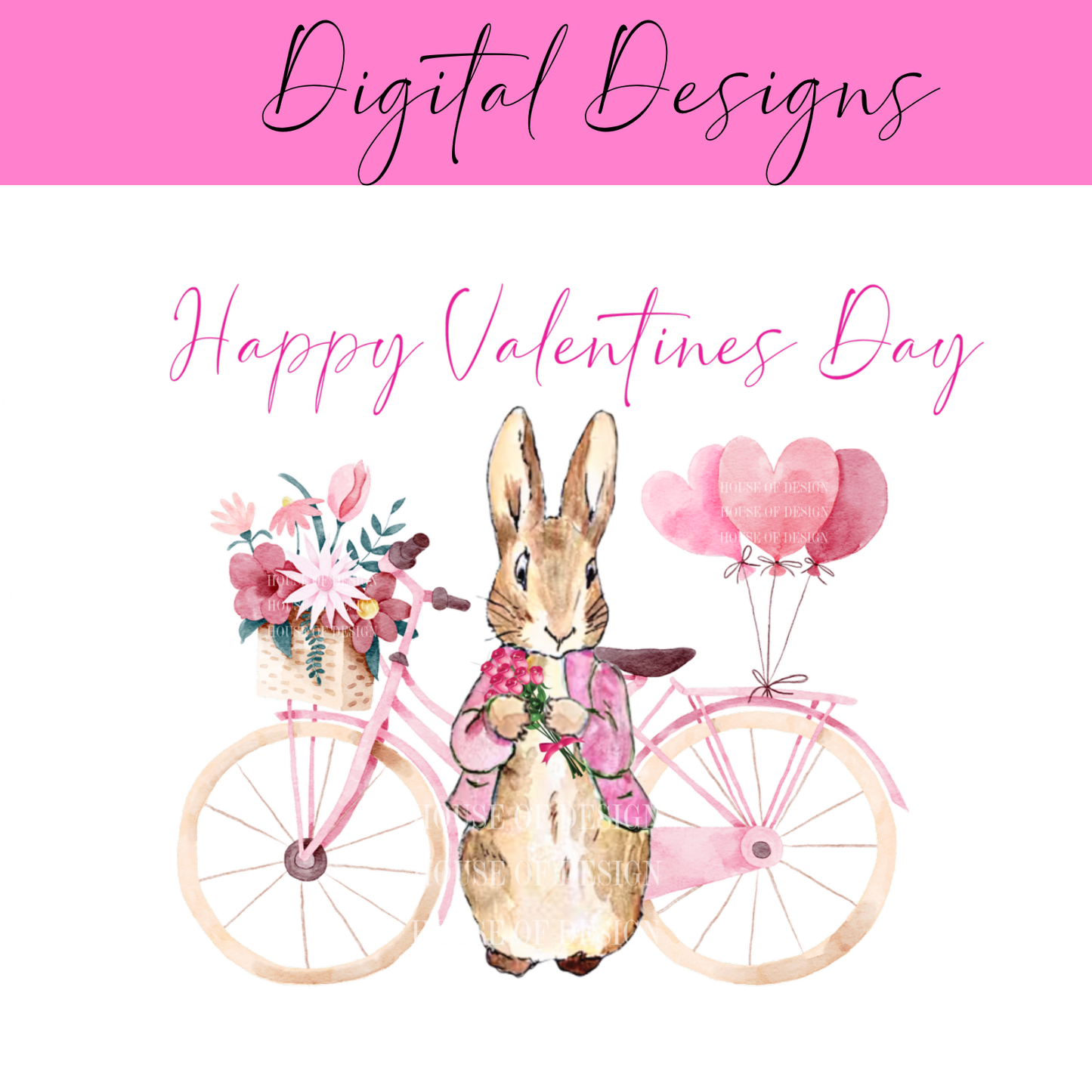 Pink Bunny Valentines Design 