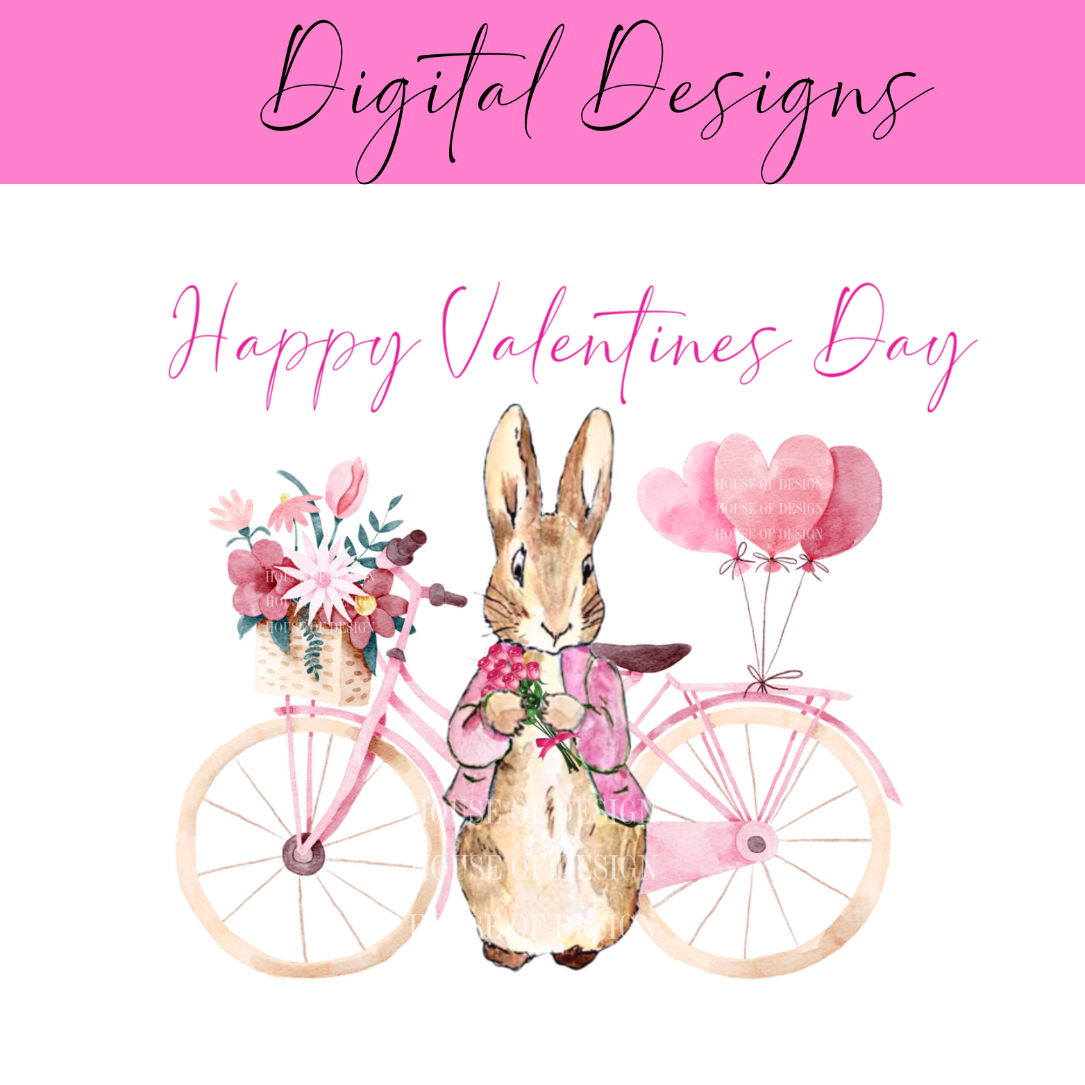 Pink Bunny Valentines Design 