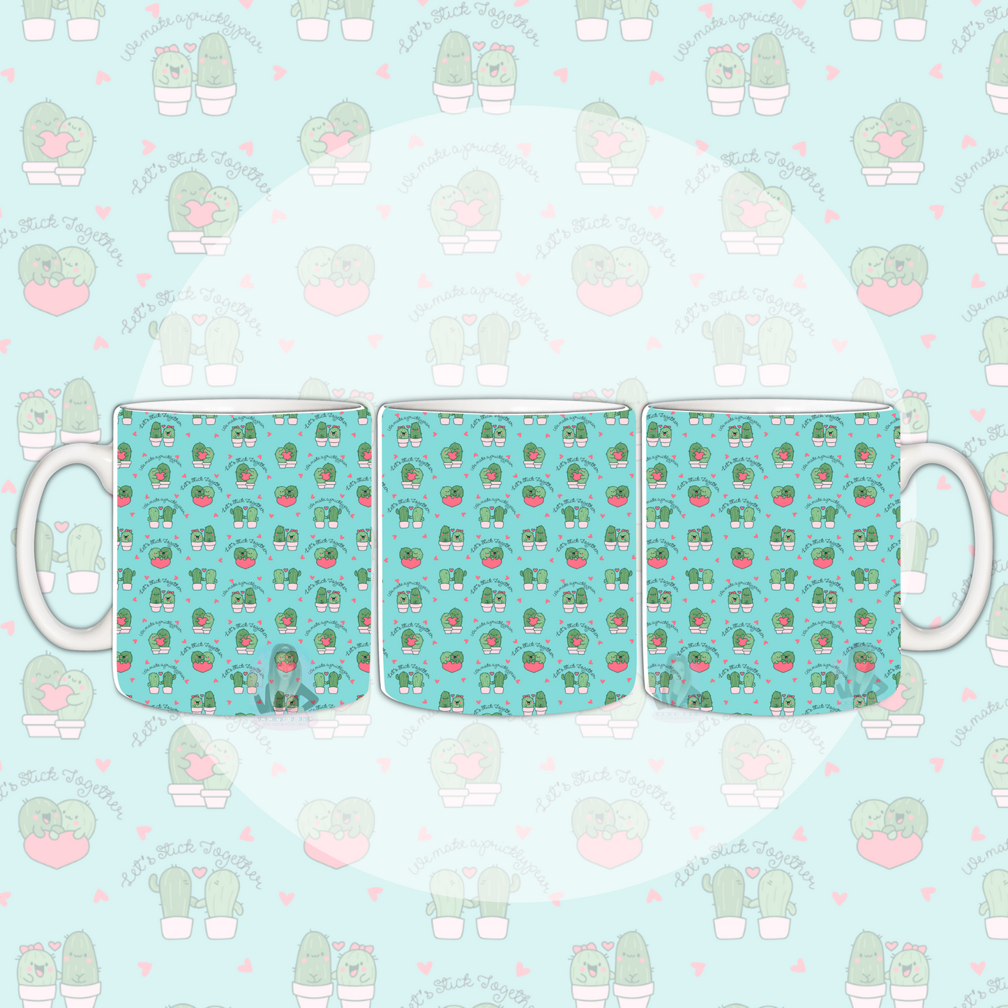 Mug Wrap Design - Cactus, Lets Stick Together