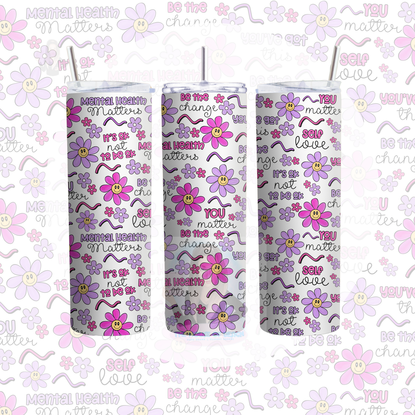 20oz Tumbler Wrap Design - Handrawn Clipart mental health matters