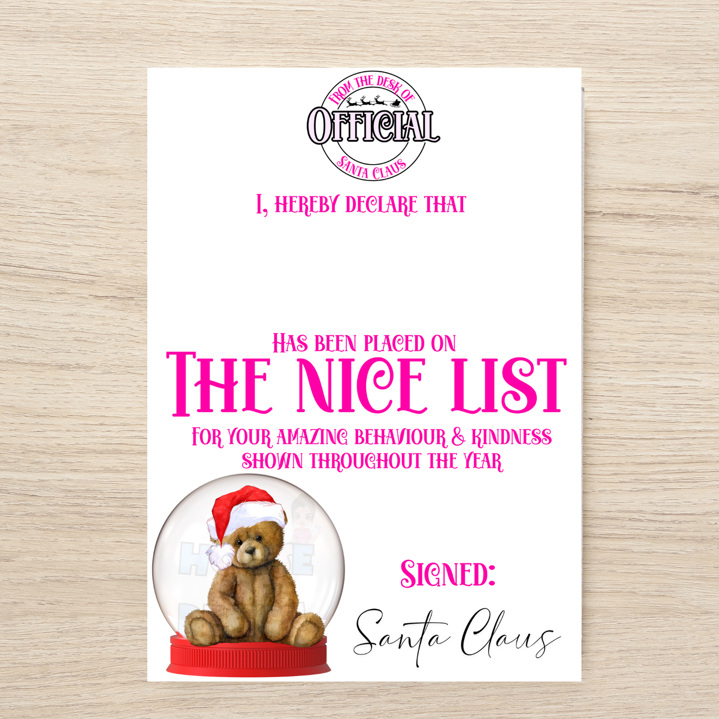 Nice List pink - white background